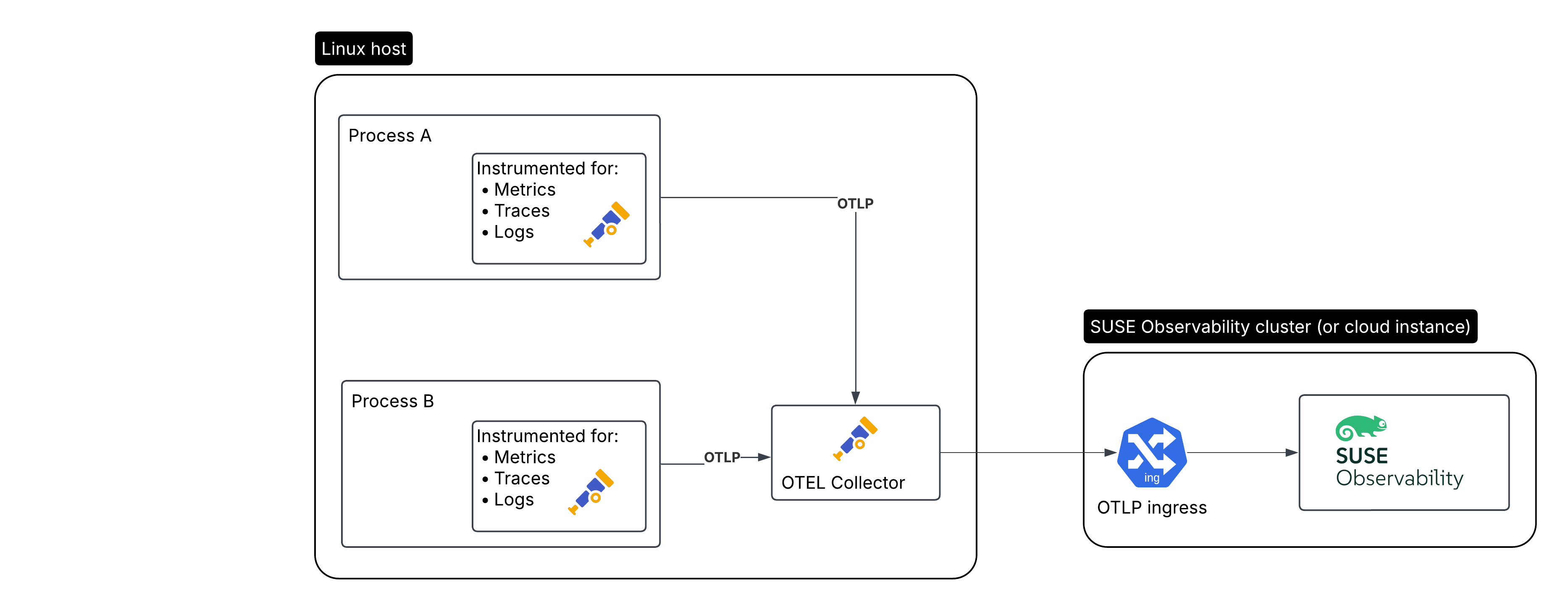 在运行 Open Telemetry 收集器的 Linux 主机上对应用程序进行插桩